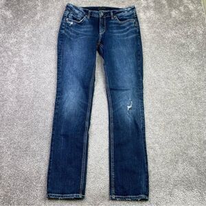 Silver Jeans Women’s 28X31 Blue Elyse Straight Low Rise Dark Denim Stretch